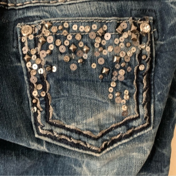 Miss Me Embellished Sequin /Rhinestone Easy Boot Cut Low Rise Jeans 26 - Picture 5 of 13